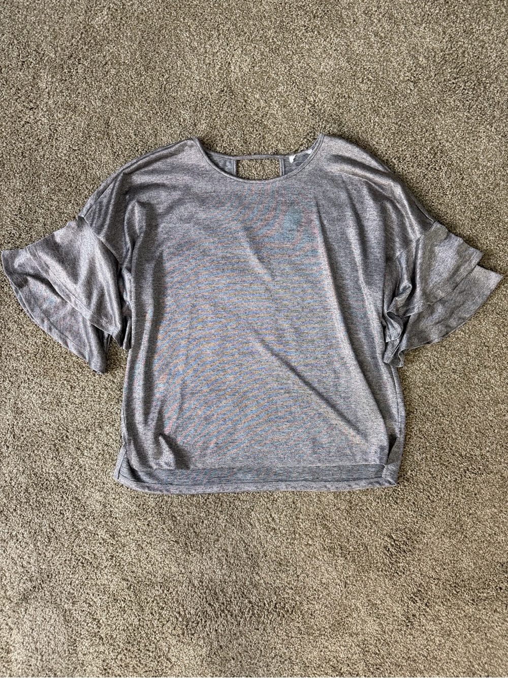 Light Gray Short Sleeve Ruffle Top